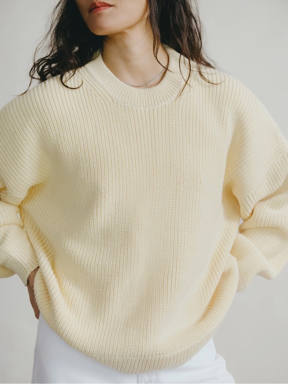 Ozma Chleo crew butter yellow Rib Knit Crew relaxed Sweater organic new crewneck